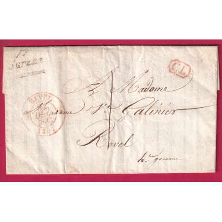 CURSIVE 77 SOREZE TARN CAD TYPE 12 REVEL EN ROUGE CL ROUGE TAXE LOCALE 1 POUR REVEL HAUTE GARONNE 1833 LETTRE COVER