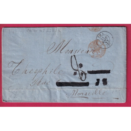 GRECE GREECE SYRA ILE DE SYROS 1873 POUR MARSEILLE TAXE TAMPON 8 LETTRE COVER