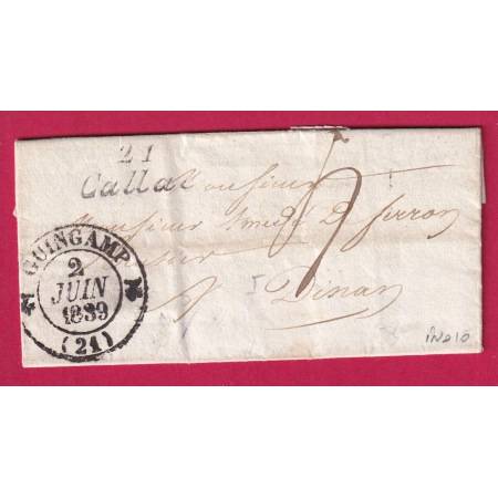 CURSIVE 21 CALLAC COTES DU NORD CAD TYPE 12 GUINGAMP POUR DINAN LETTRE COVER