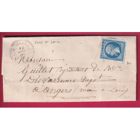 N°14 PC 321 BEAUMONT LES AUTELS EURE ET LOIRE CAD TYPE 22 POUR ANGERS INDICE 11 LETTRE COVER