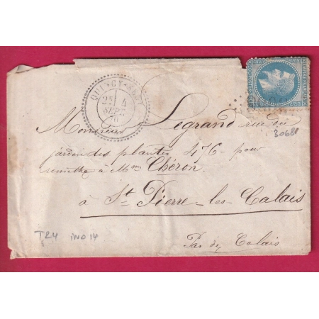 N°29 GC 3068 QUINCY SEGY SEINE ET MARNE CAD TYPE 24 INDICE 14 POUR ST PIERRE LES CALAIS LETTRE COVER