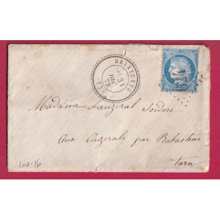 N°60 GC 624 BRIATEXTE TARN CAD TYPE 24 INDICE 16 POUR AUZERALS RABASTENS LETTRE COVER