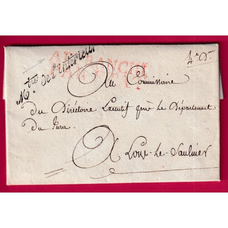 FRANCHISE MINISTRE INTERIEUR SIGNE NICOLAS FRANCOIS DE NEUFCHATEAU LE MINISTRE LONS LE SAULNIER JURA 1799 LETTRE COVER
