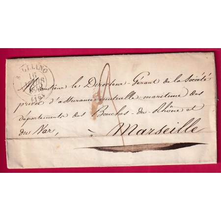 CAD TYPE 13 ROGLIANO CORSE 1848 POUR MARSEILLE LETTRE COVER