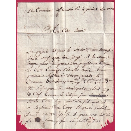 MARQUE REVOLUTIONNAIRE 68 VILLE AFFRANCHIE LYON 1794 AN2 POUR ST SYMPHORIEN D'OZON ISERE INDICE 14 LETTRE COVER