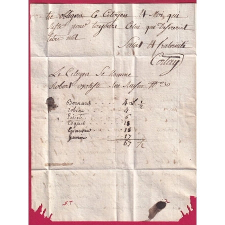 MARQUE REVOLUTIONNAIRE 68 VILLE AFFRANCHIE LYON 1794 AN2 POUR ST SYMPHORIEN D'OZON ISERE INDICE 14 LETTRE COVER