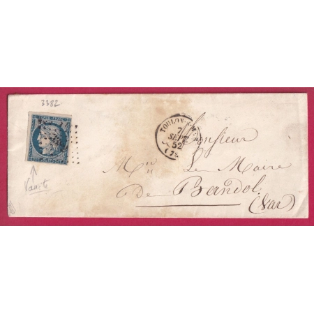 N°4 VARIETE CADRE BRISE PC 3382 TOULON VAR POUR BANDOL 1852 LETTRE COVER