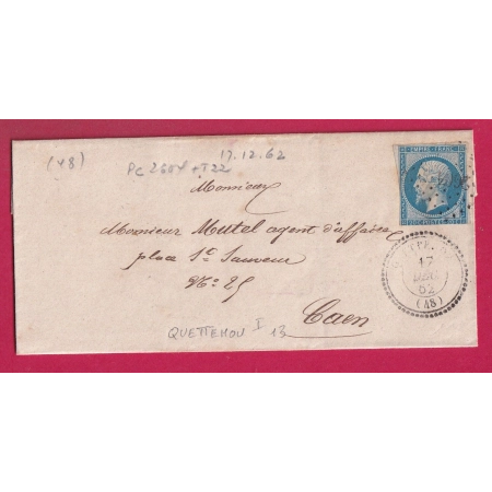 N°14 PC 2604 QUETTEHOU MANCHE CAD TYPE 22 POUR CAEN CALVADOS INDICE 13 LETTRE COVER