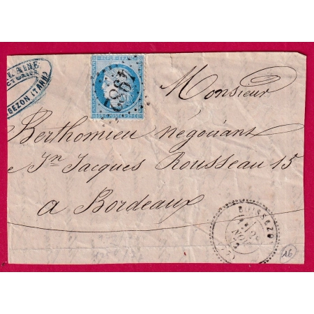 N°60 GC 4982 BOISSEZON TARN CAD TYPE 24 POUR BORDEAUX CAD TYPE 24 DEVANT DE LETTRE COVER