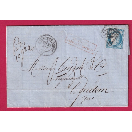 N°60 GC 549 BOULOGNE SUR MER PAS DE CALAIS TAXE 0.35 GRIFFE AFFRANCH INSUFF CONDOM GERS MENTON POIDS 10GR20 LETTRE