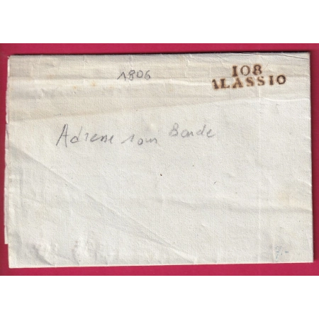 MARQUE CONQUIS 108 ALASSIO ITALIE ITALIA VOYAGEE SOUS BANDE 1806 LETTRE COVER FRANCE