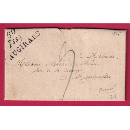 DOUBLE CURSIVE 60 ISSY VAUGIRARD SEINE 1825 POUR MONTPELLIER HERAULT INDICE 13 LETTRE COVER FRANCE