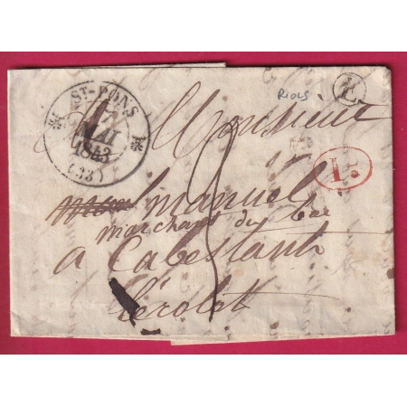 CAD TYPE 12 ST PONS HERAULT BOITE RURALE E RIOLS + DECIME RURAL POUR CABESTANG LETTRE COVER FRANCE