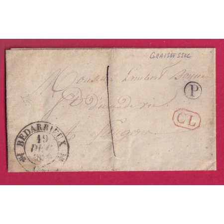 CAD TYPE 12 BEDARIEUX HERAULT TAXE LOCALE 1 CL ROUGE BOITE RURALE P GRAISSESSAC LETTRE COVER FRANCE