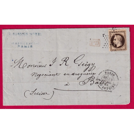 N°30 PARIS ETOILE 21 R ST ANTOINE POUR BALE SUISSE LETTRE COVER