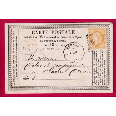 N°55 CONVOYEUR STATION ROMANS DROME LIGNE M.VAL CARTE PRECURSEUR POUR TAIN LETTRE COVER