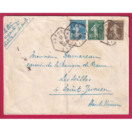N° 140 159 193 LEVEE EXCEPTIONNELLE PARIS DEPART 1926 SAINT JUNIEN HAUTE VIENNE LETTRE COVER FRANCE