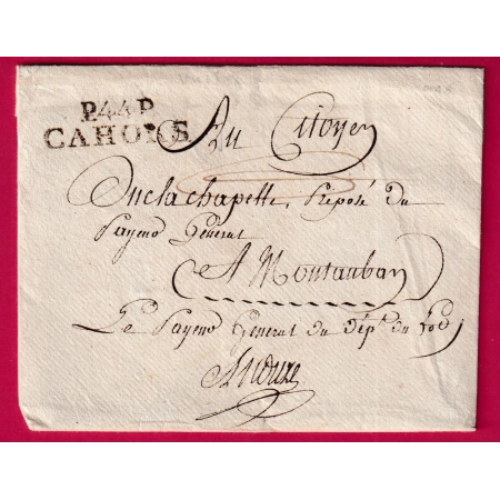 MARQUE P44P CAHORS LOT CONTRESEING DE FRANCHISE LE PAYEUR GENERAL DU DPT AN6 1798 MONTAUBAN LETTRE COVER