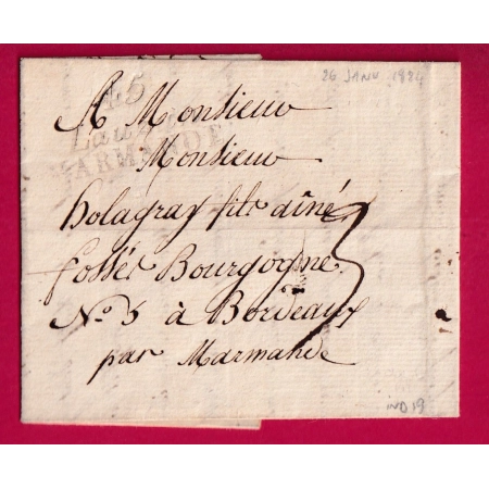 DOUBLE CURSIVE LAUZUN MARMANDE LOT ET GARONNE 1824 POUR BORDEAUX INDICE 19 LETTRE COVER
