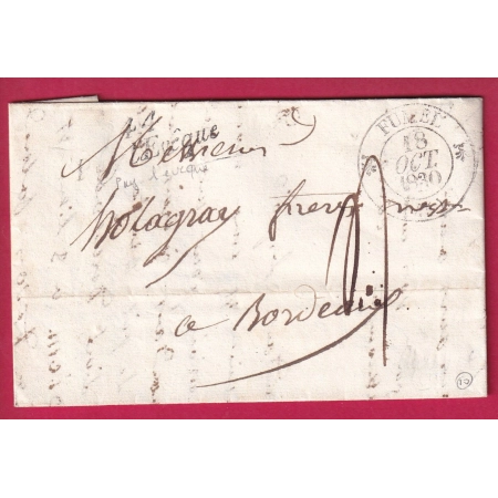 CURSIVE 44 PUY L'EVEQUE LOT TYPE 12 LOT ET GARONNE POUR BORDEAUX 1830 LETTRE COVER FRANCE