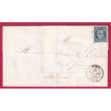 N°4 PC 1354 CAD TYPE 14 FUMEL 1852 POUR BORDEAUX LETTRE FRANCE