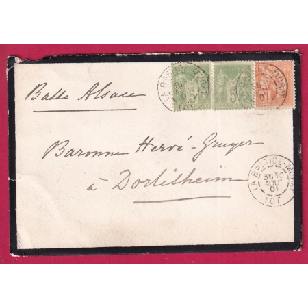 N° 102 X2 117 MIXTE SAGE MOUCHON LA BASTIDE MURAT LOT POUR DORLISHEIM BAS RHIN ALSACE LORRAINE ALLEMAGNE LETTRE COVER