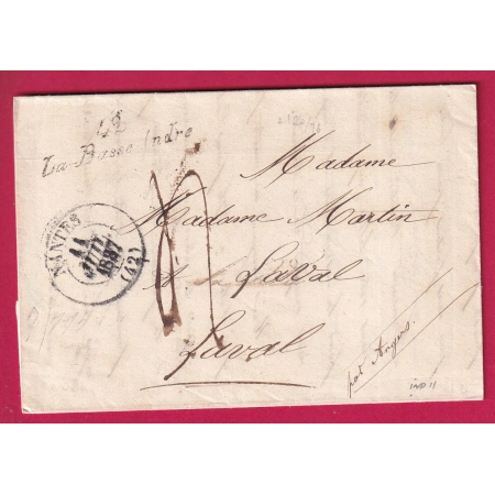 CURSIVE 42 LA BASSE INDRE LOIRE INFERIEURE POUR LAVAL MAYENNE 1837 INDICE 11 LETTRE COVER