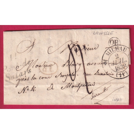 CURSIVE 11 PONT DE SALARS CAD TYPE 12 MILHAU AVEYRON OR LAVAYSSE DECIME RURAL POUR MONTPELLIER HERAULT LETTRE COVER