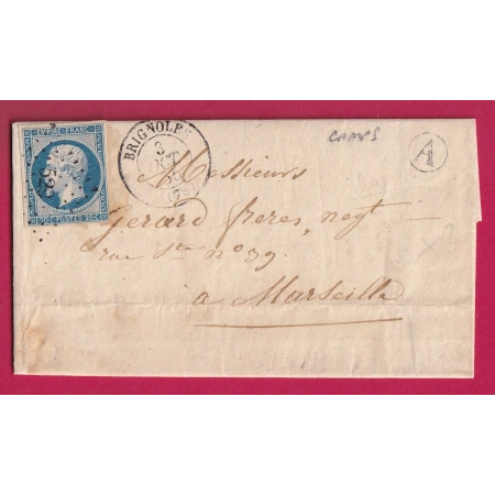N°14 PC 529 BRIGNOLLES VAR BOITE RURALE A CAMPS POUR MARSEILLE LETTRE COVER