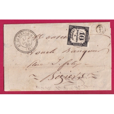 TIMBRE TAXE N°2 CAD TYPE 22 ST GENIES LE BAS HERAULT T15 BEZIERS BOITE RURALE B AUTIGNAC LETTRE COVER