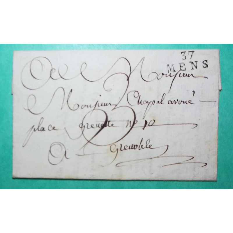 MARQUE 37 MENS ISERE POUR GRENOBLE 21x9 1822 LETTRE COVER FRANCE