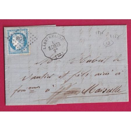 N°60 CONVOYEUR STATION LABRUGUIERE TARN POUR MARSEILLE INDICE 13 AU DOS GARE DE CASTELNAUDARY AUDE LETTRE COVER