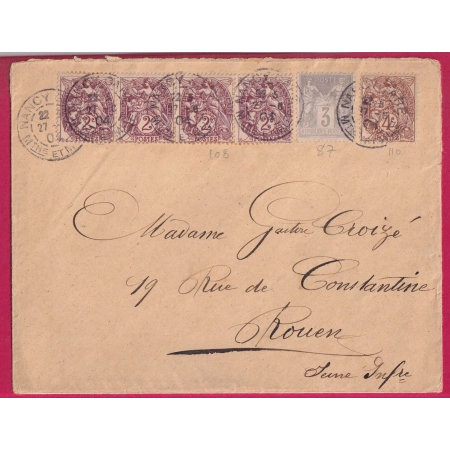N°87 108 110 MIXTE SAGE BLANC NANCY 1901 POUR ROUEN SEINE INFERIEURE LETTRE COVER