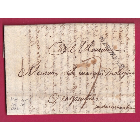 MARQUE MARVEJOLS LOZERE 1772 LENAIN N°3 INDICE 17 POUR CARPENTRAS VAUCLUSE LETTRE COVER