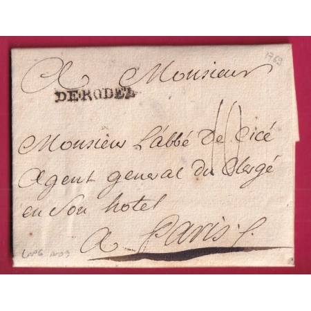MARQUE DE RODEZ AVEYRON BELLE FRAPPE LENAIN N°9 1769 POUR PARIS LETTRE COVER