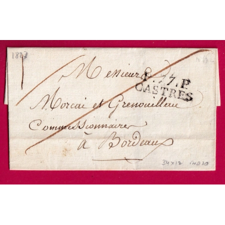 MARQUE P77P CASTRES TARN 1827 POUR BORDEAUX GIRONDE INDICE 10 LETTRE COVER