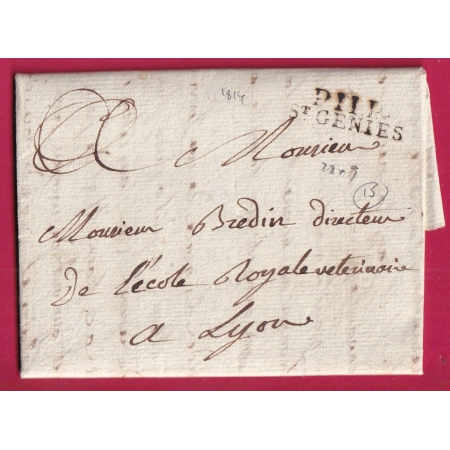 MARQUE P11P ST GENIES AVEYRON POUR LYON RHONE 1814 INDICE 15 LETTRE COVER