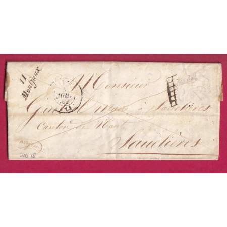 CURSIVE 11 MONTJAUX AVEYRON POUR SAUCLIERES INDICE 18 TAXE 1 ANNULE ?? LOCALE LETTRE COVER