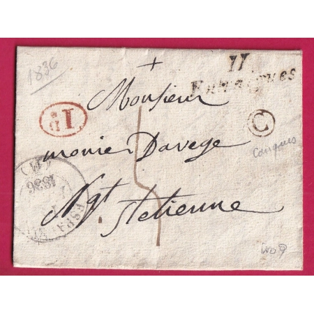 CURSIVE 11 ENTRAIGUES AVEYRON BOITE RURALE C CONQUES T13 ESPALLION ST ETIENNE LOIRE 1836 LETTRE COVER