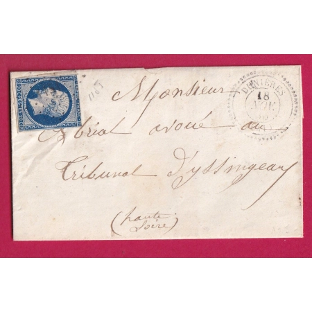 N°14 PC 1151 DUNIERES HAUTE LOIRE CAD TYPE 22 POUR YSSINGEAUX LETTRE COVER