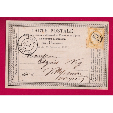 N°55 GC 4520 CAD TYPE 18 CRANSAC AVEYRON POUR VILLERFRANCHE DE ROUERGUE CARTE PRECURSEUR LETTRE COVER