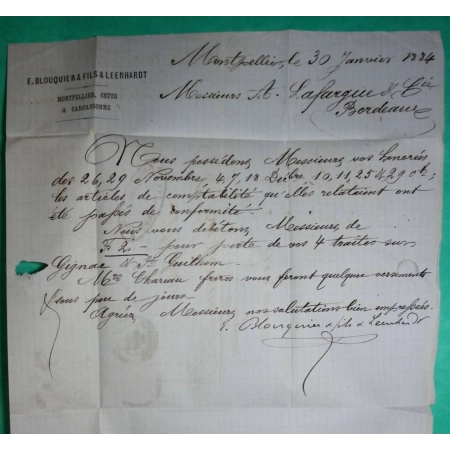 N°90 SAGE CAD DEPART MONTPELLIER HERAULT POUR BORDEAUX GIRONDE 1884 LETTRE COVER FRANCE