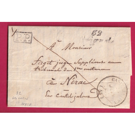 CURSIVE 32 GRIGNOLS GIRONDE + PP CAD TYPE 14 CASTELJALOUX LOT ET GARONNE POUR NERAC LETTRE FRANCE