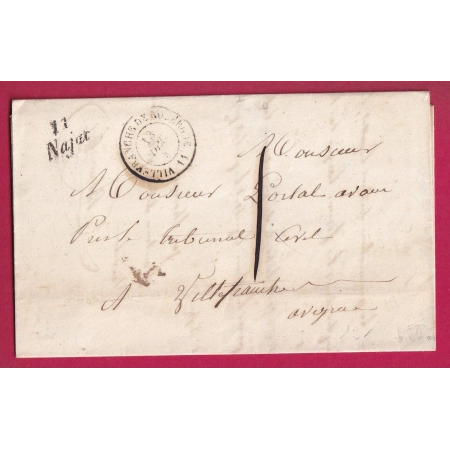 CURSIVE 11 NAJAC AVEYRON TAXE LOCALE 1 POUR VILLEFRANCHE DE ROUERGUE LETTRE FRANCE