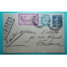 ENTIER CARTE LETTRE EXPRES SEMEUSE 25C BLEU COMPLEMENT AFFRANCHISSEMENT 1F5 MERSON BLANC MARSEILLE POUR TOULOUSE 1925