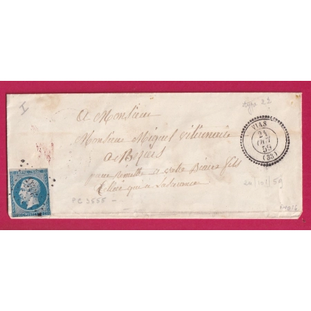 N°14 PC 3555 VIAS HERAULT CAD TYPE 22 POUR BEZIERS INDICE 16 LETTRE COVER