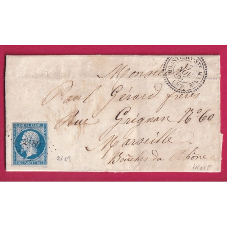 N°14 PC 2189 MOUSTIERS STE MARIE BASSES ALPES POUR MARSEILLE INDICE 15 LETTRE COVER
