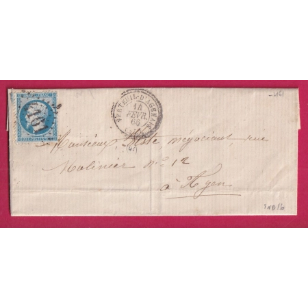 N°22 GC 4161 VERTEUIL D'AGENAIS LOT ET GARONNE CAD TYPE 22 POUR MARMANDE INDICE 16 LETTRE COVER FRANCE