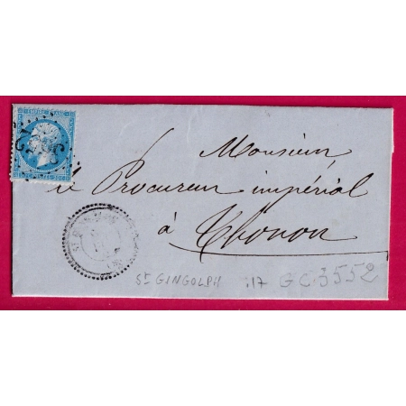N°22 GC 3552 SAINT GINGOLPH HAUTE SAVOIE CAD TYPE22 POUR THONON INDICE 17 LETTRE COVER FRANCE