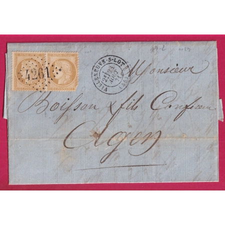 N°36 PAIRE GC 4261 VILLENEUVE SUR LOT POUR AGEN LETTRE COVER FRANCE